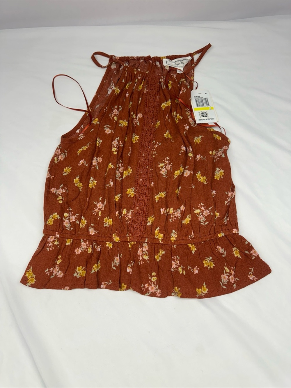 Hippie Rose Rust Floral Halter Camisole with Yellow & Pink Blossoms